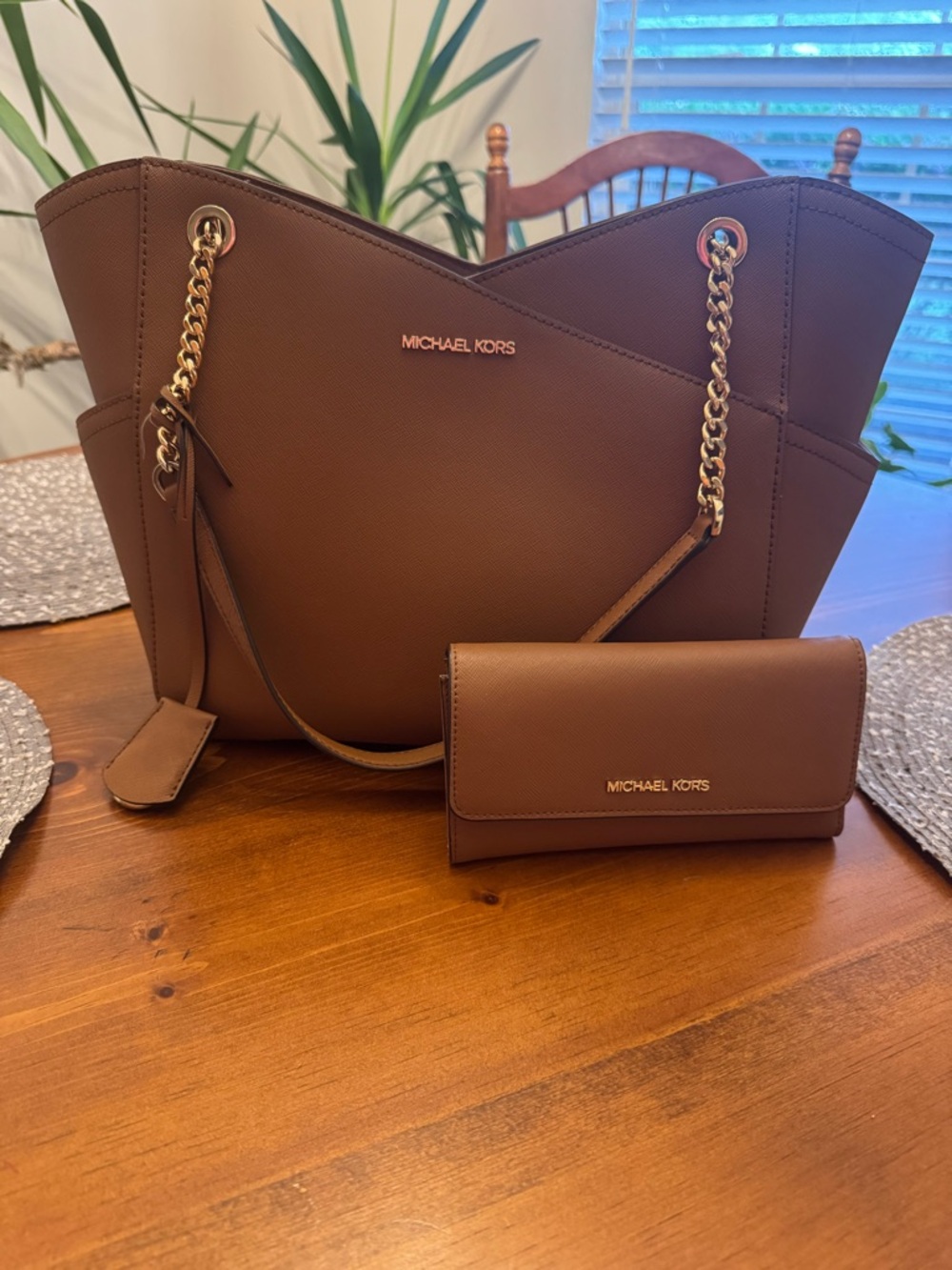 Michael Kors Brown Saffiano Leather Tote with Matching Wallet